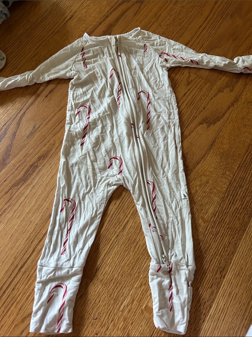 White 12m One-Piece Pajamas with Red Candy Cane Print